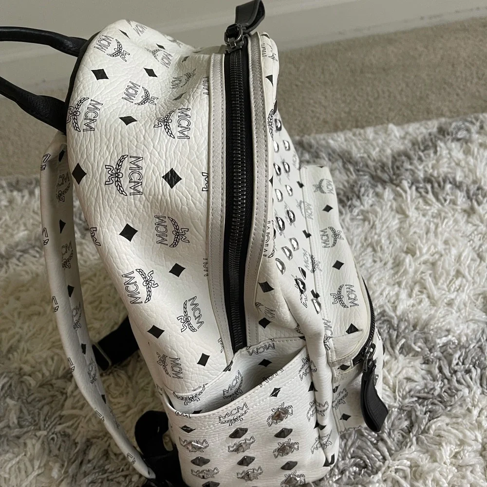 MCM White Logo Studded Leather Mini Backpack - Picture 3 of 6
